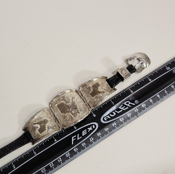 Vintage Sterling Silver "Rainbow S.W.-New Mexico" Buckle & Leather Cuff Bracelet - Picture 11 of 12